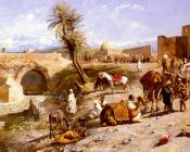 The Arrival of a Caravan Outside Marakesh The Mountains of Atlas in the Distance - 埃德温·罗德·威克斯